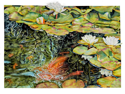 Koi in Motion watercolor by Sally Robertson